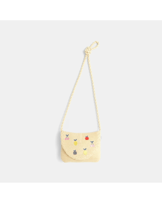 Sac tressé et brodé beige fille