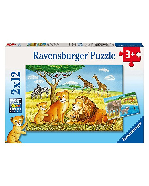 Puzzle - Éléphant, lion etc - 2x12 pièces