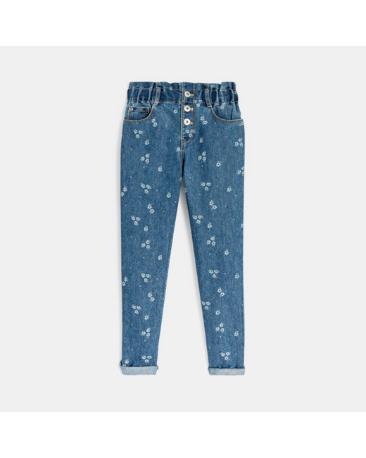Jean mom paper bag bleu fille
