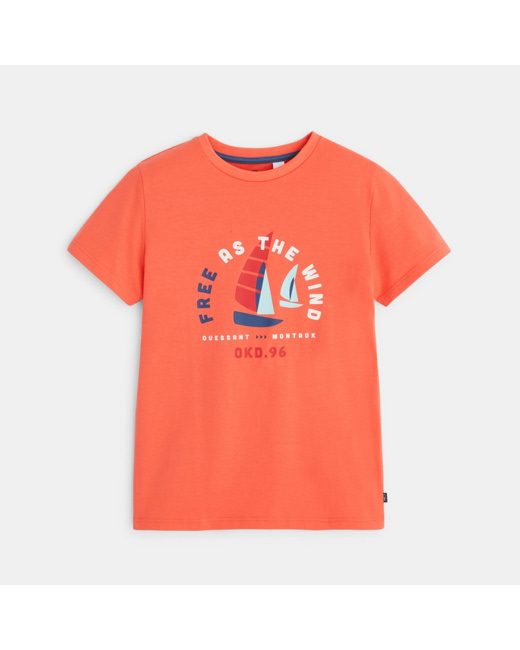 T-shirt à motif "the adventure begins" rouge garçon