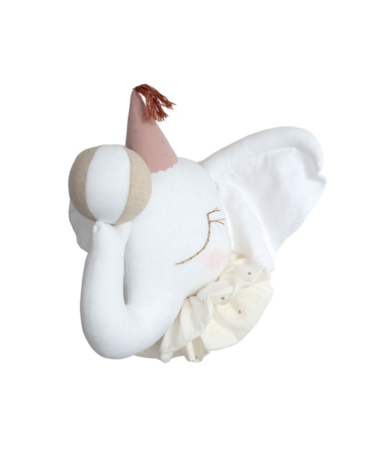 Trophée mural enfant en lin, Éléphant Blanc