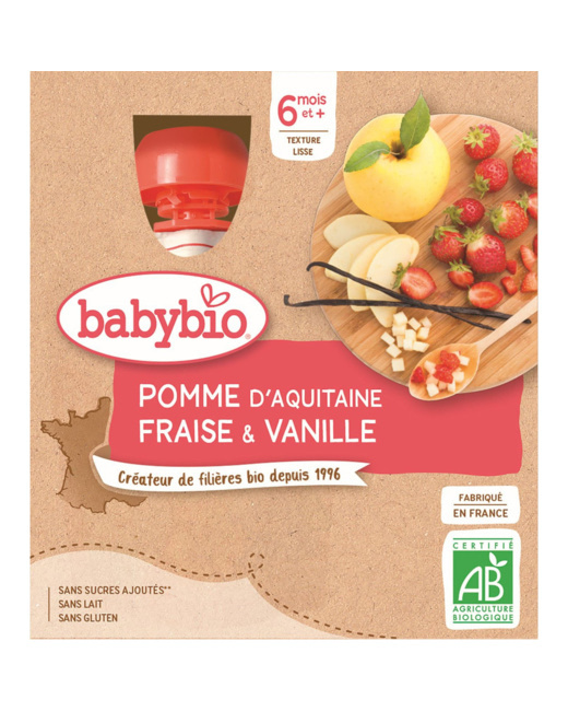 Mes Fruits Bio - Gourde Pomme de Provence Fraise Vanille - 4x90g