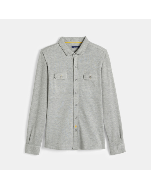 Chemise manches longues en jersey piqué grise garçon
