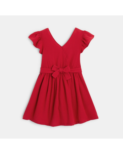 Robe cache-coeur en gaze de coton rouge fille
