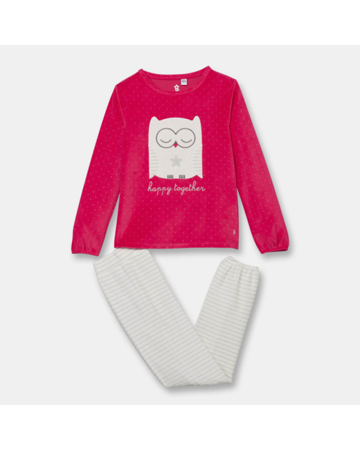 Pyjama 2 pièces en velours rouge fille