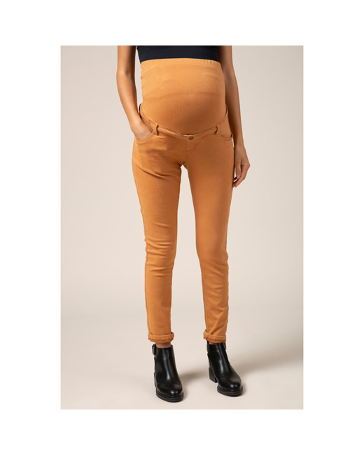 Pantalon de grossesse ocre coupe slim à bandeau haut