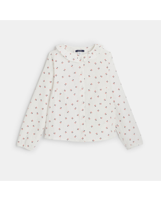 Chemise en gaze de coton motifs cerises rouge fille