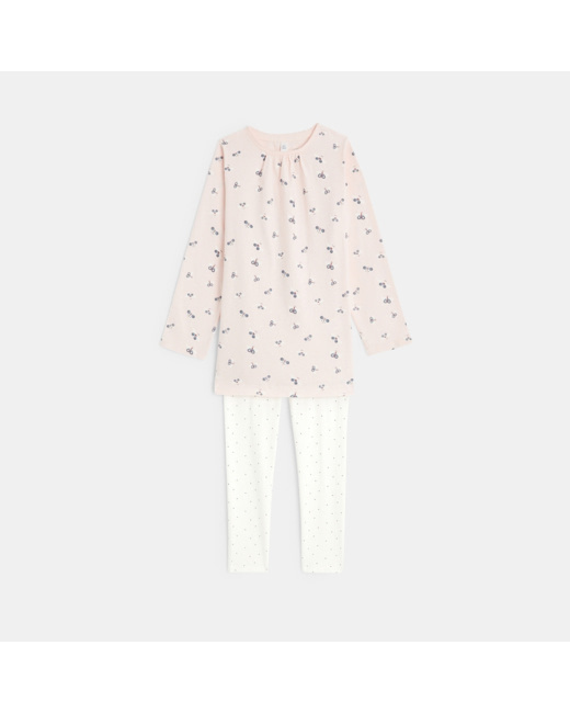 Pyjama 2 pièces en jersey à petits motifs Papillon rose fille