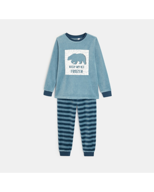 Pyjama 2 pièces en velours bleu garçon