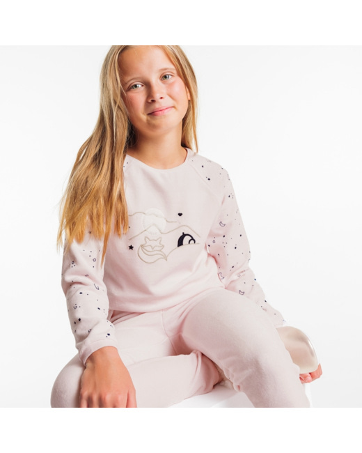 Pyjama en velours éponge avec motif phosphorescent rose fille