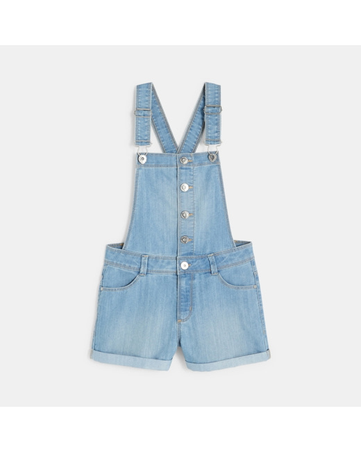 Salopette-short en jean bleue fille