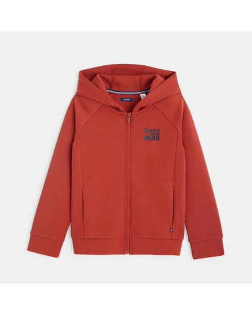Sweat zippé à capuche "Open your mind" rouge garçon