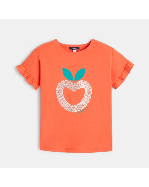 T-shirt à sequins motif pomme orange fille