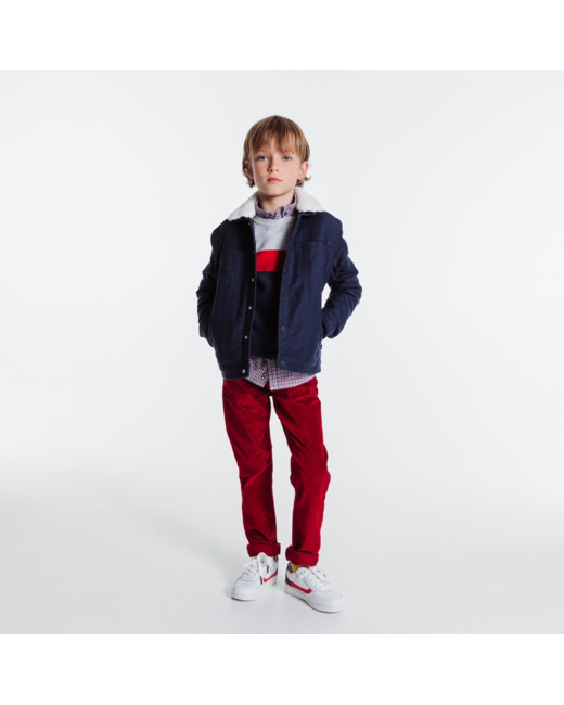 Blouson en toile doublée et col fourrure bleu garçon