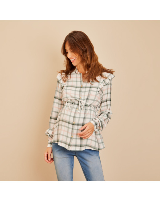 Chemise manches longues à carreaux et ceinturée pour femme