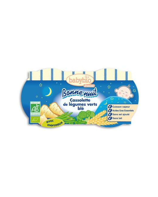 Bio bonne nuit cassolette de légumes verts et blé 200 g dès 12 mois