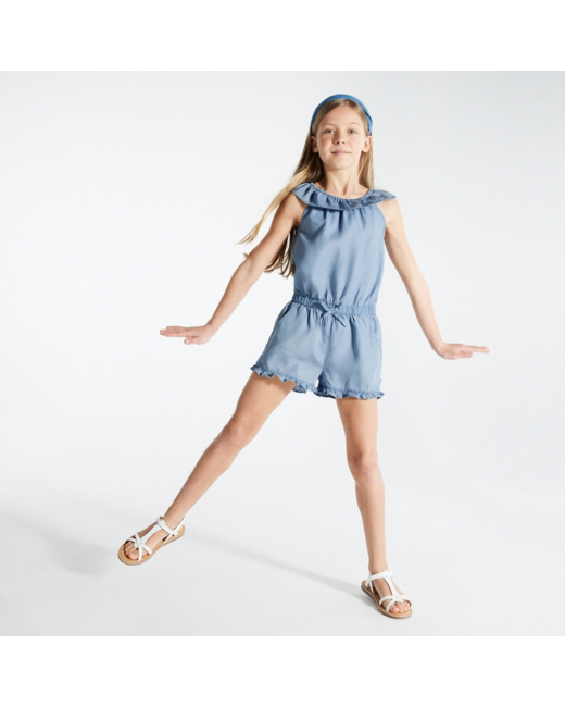 Combi short en jean tencel bleu fille
