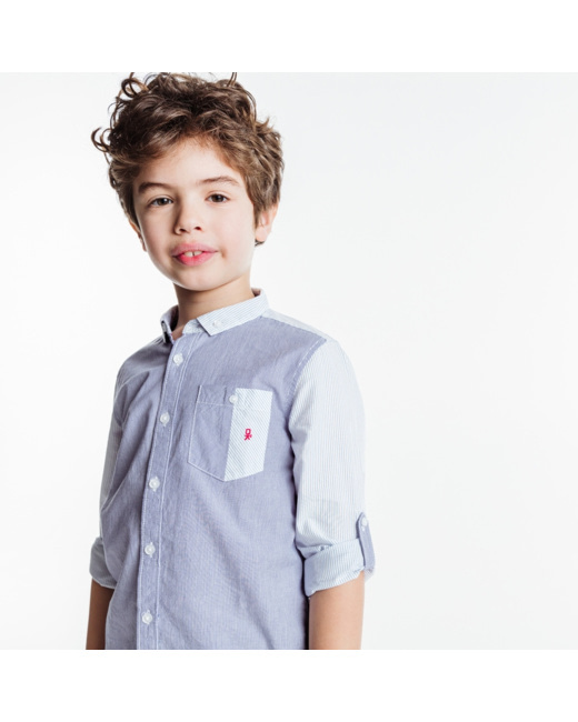 Chemise rayée bicolore bleue garçon