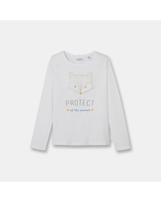 T-shirt à motif fourrure blanc fille