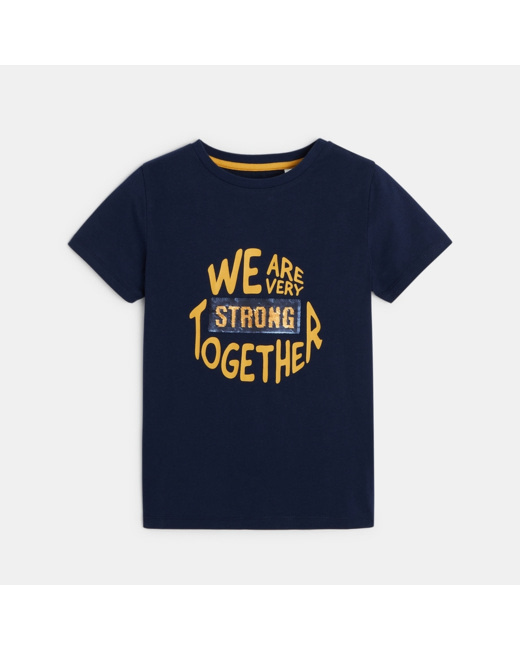T-shirt à message" We are very strong together" bleu garçon