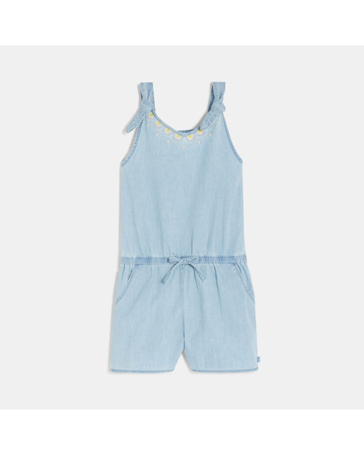 Combishort en jean chambray bleu fille