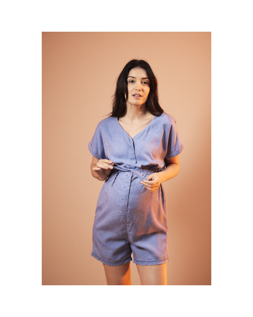 Combishort de grossesse à manches courtes en lyocell effet jean