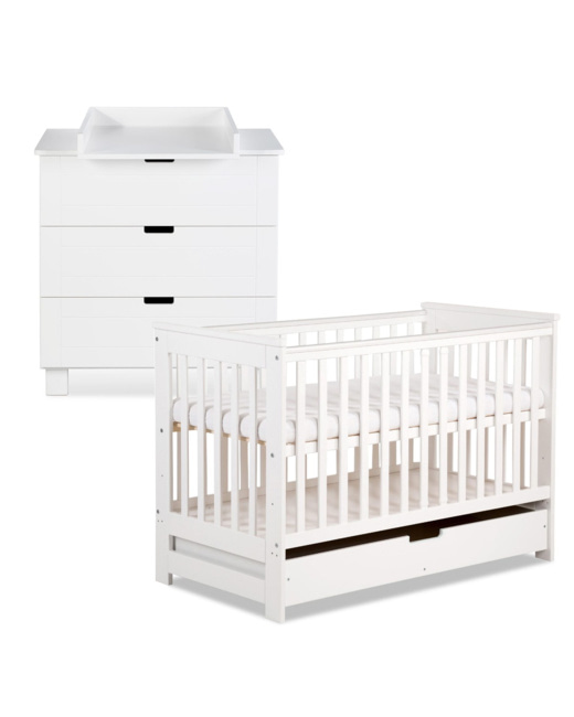 Ensemble commode à langer + lit évolutif bébé + tiroir IWO