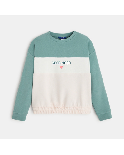 Sweat-shirt à message vert fille