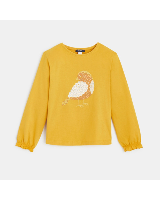 T-shirt manches longues à motif fantaisie jaune fille