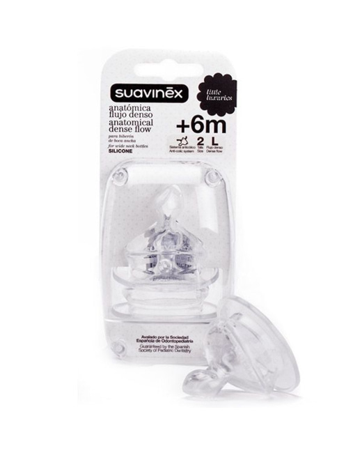 Tétine physiologique en silicone à col large - Débit rapide, 6 mois +