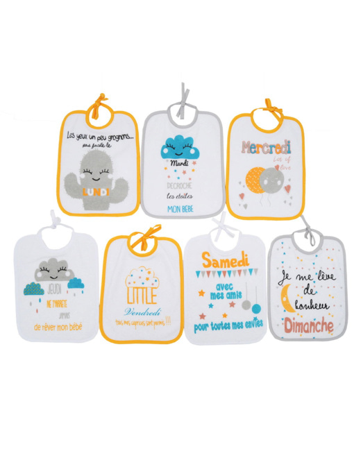 Lot de 7 bavoirs naissance semainiers