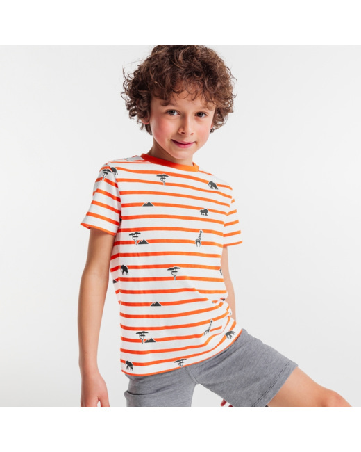 Pyjama d'été rayé et imprimé orange garçon