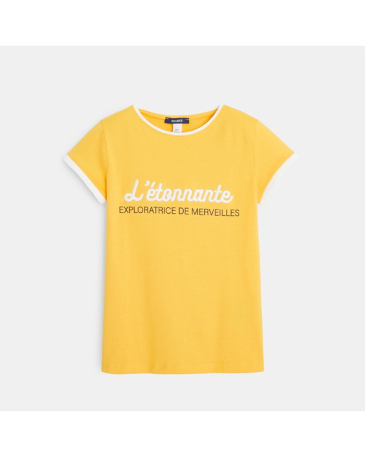 T-shirt à message Aventure jaune fille