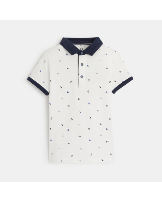Polo manches courtes imprimé blanc garçon