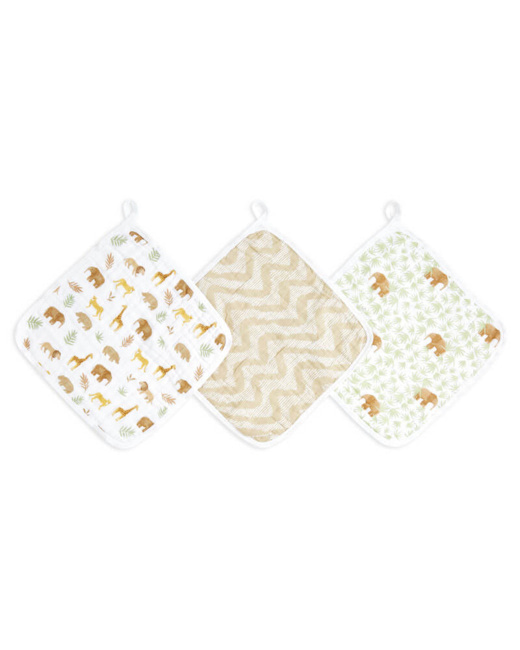 Lot de 3 débarbouillettes en mousseline de coton Tanzania
