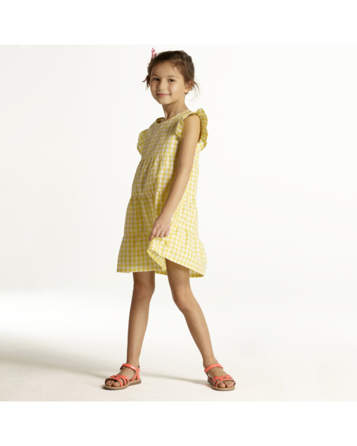 Robe en vichy mutlivolants jaune fille