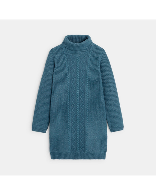 Robe-pull torsadée col roulé bleue fille