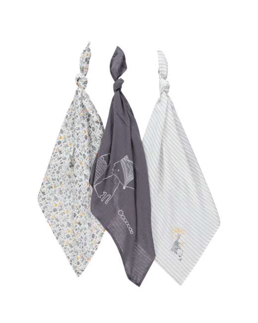 Lot de 3 langes en gaze de coton motifs animaux de la forêt