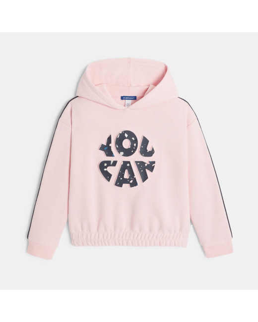 Sweat-shirt à capuche à message rose fille