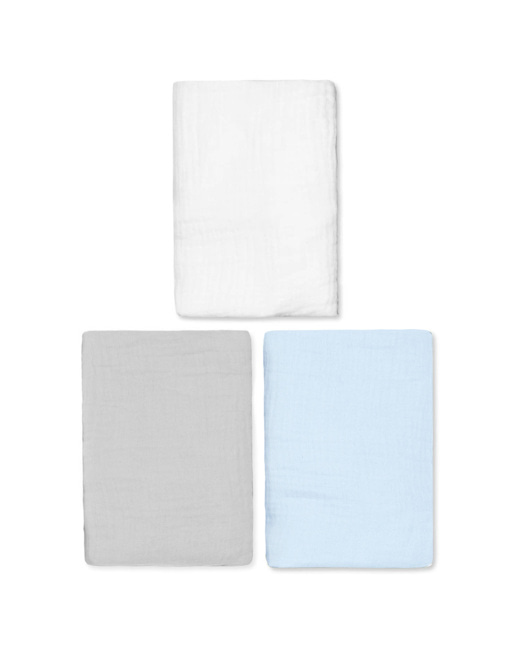 Lot de 3 Draps housses couffin en gaze de coton, Uni