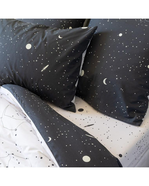 Housse de couette pur coton imprimé constellations et lion cosmonaute Cosmic 