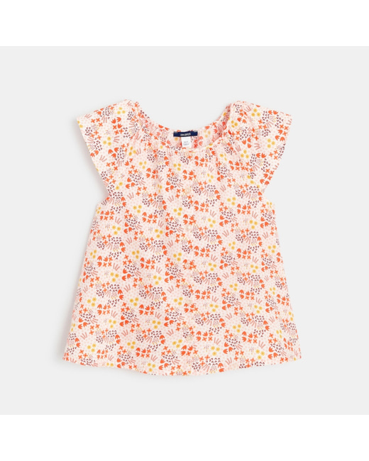 Blouse fleurie à manches courtes orange fille