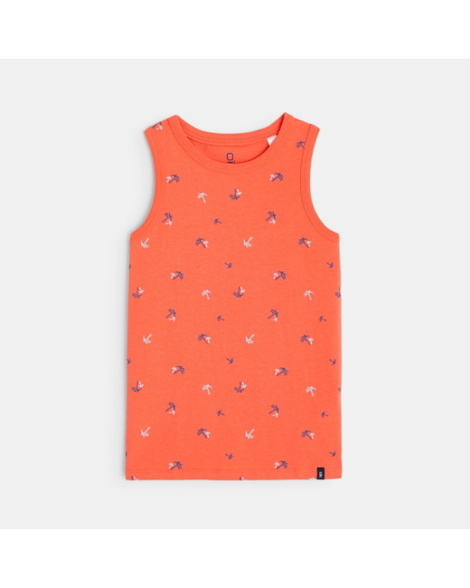 Débardeur col rond imprimé motif palmiers orange garçon