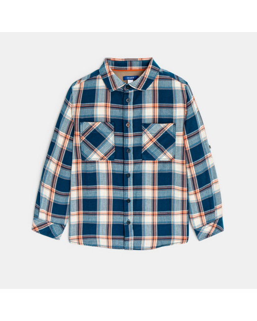 Chemise à carreaux manches longues bleue garçon