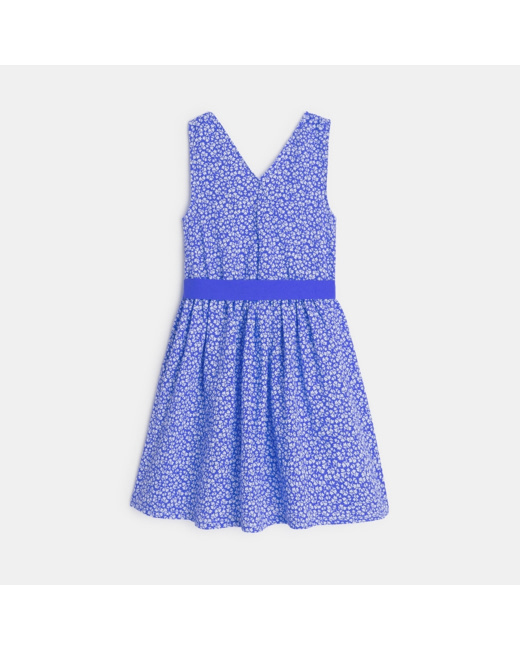 Robe cache-coeur à fleurs bleue fille
