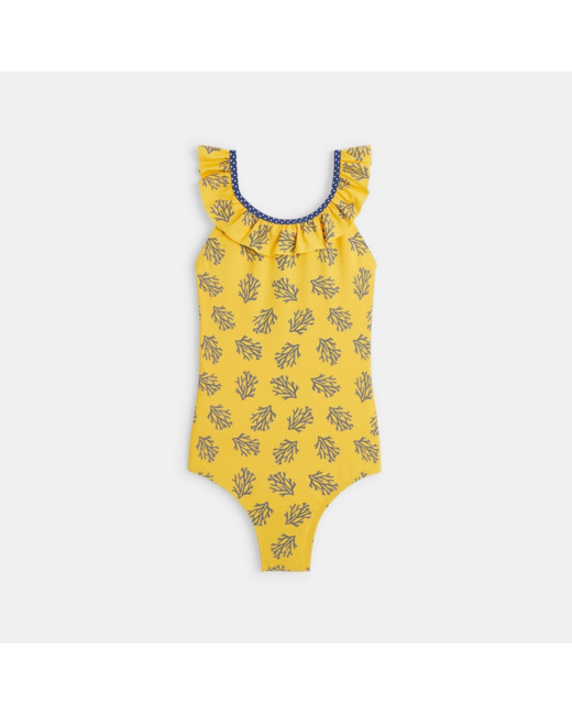 Maillot de bain 1 pièce imprimé corail jaune fille