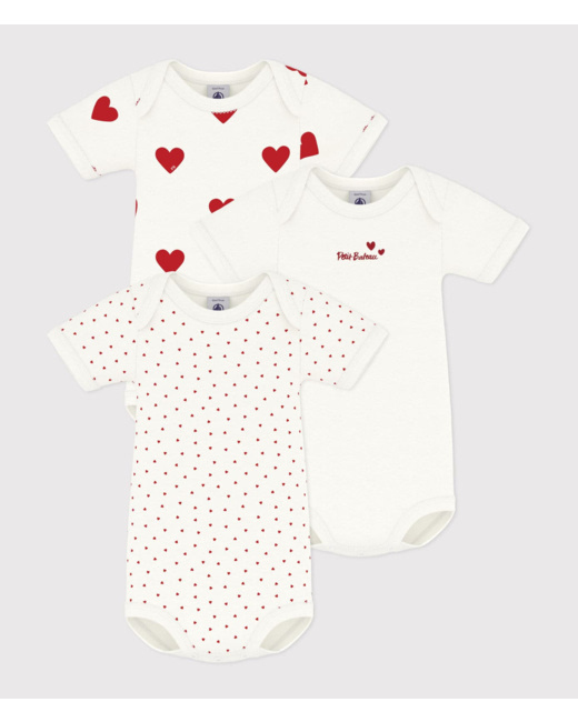 Lot de 3 bodies cœur manches courtes bébé en coton