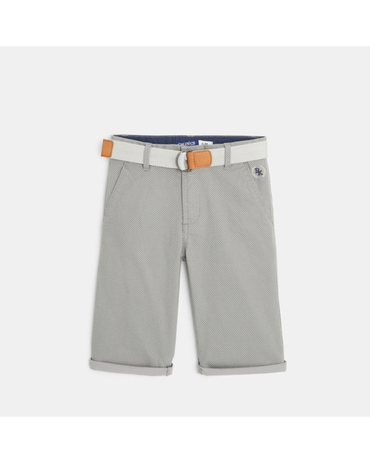 Bermuda slim ceinturé en toile unie gris garçon