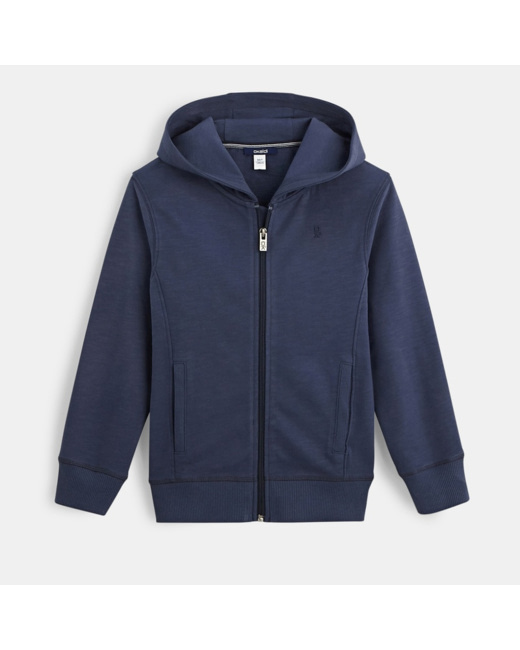 Sweat-shirt uni à capuche bleu garçon