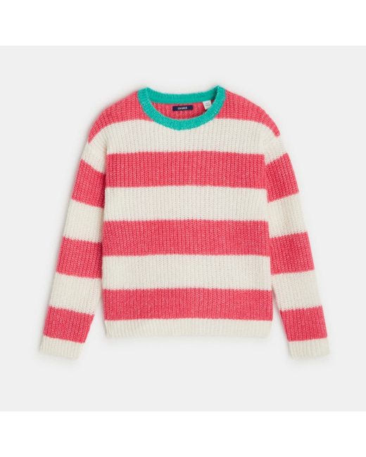 Pull rayé côtelé rose fille